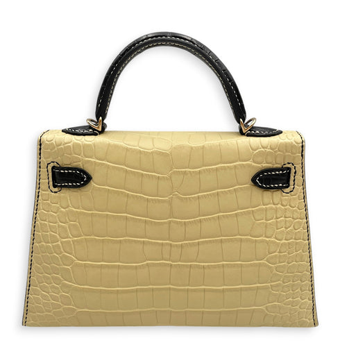 HSS Sellier Kelly 20 Vanille/Black in Matte Alligator Permabrass hardware CL2602-19409 2