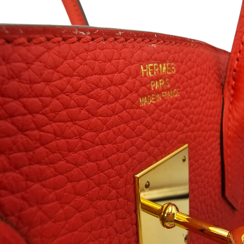 Birkin 35 Rouge Tomate in Clemence Gold hardware