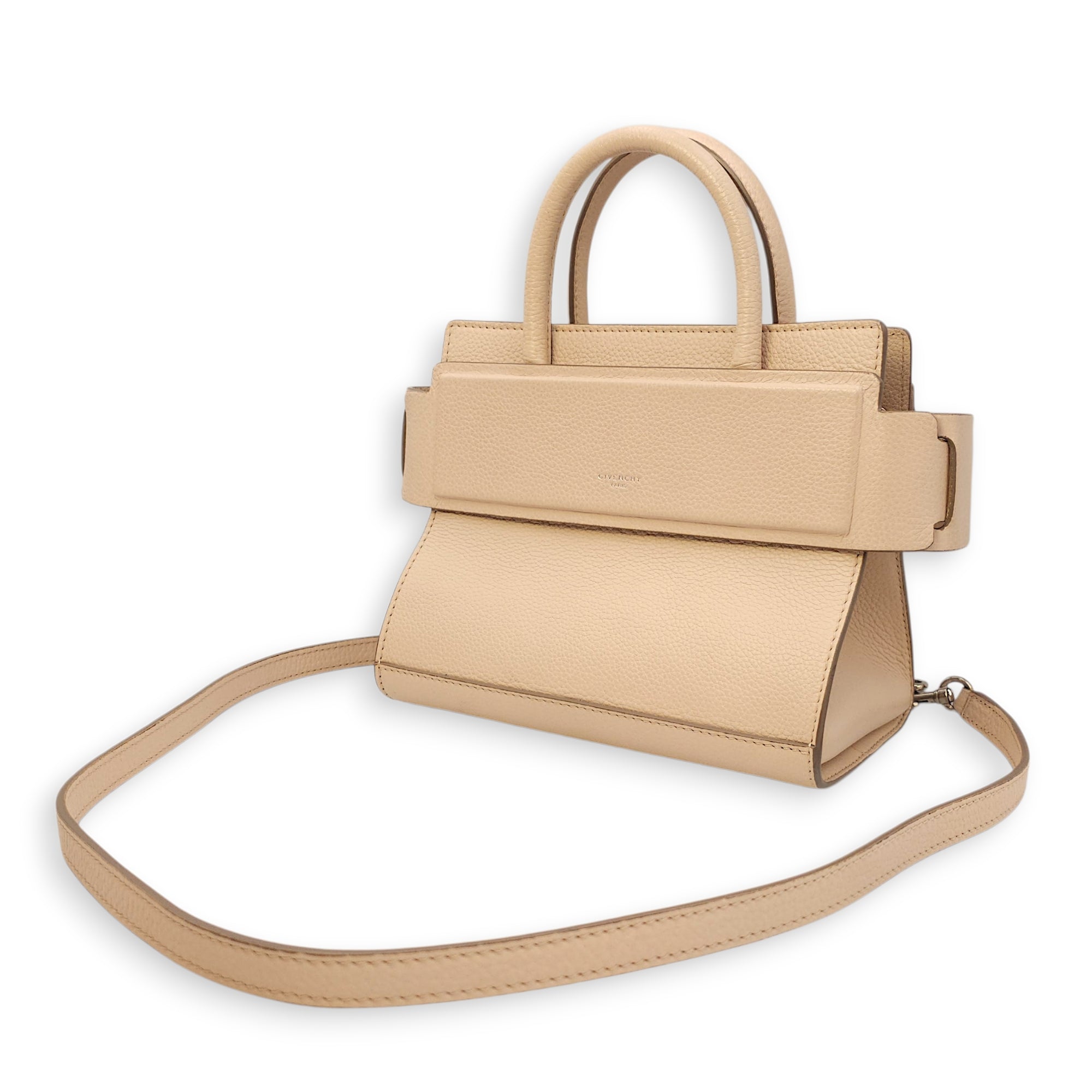 Horizon Mini Tote Beige Crossbody Bag in Calfskin Silver hardware