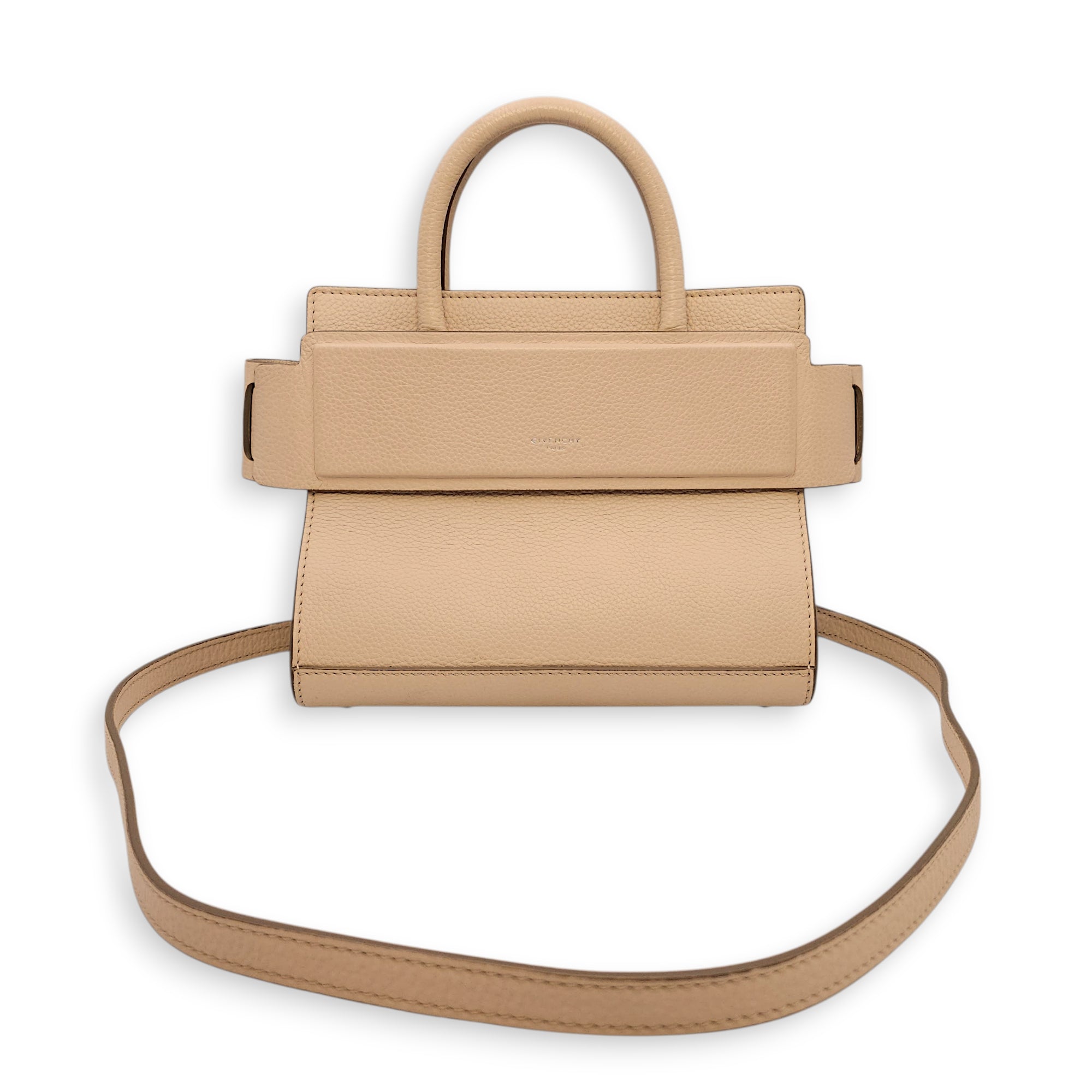 Horizon Mini Tote Beige Crossbody Bag in Calfskin Silver hardware