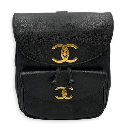 Vintage CC 1995 Turn-Lock Black Backpack in Caviar Leather Gold hardware CL2602-19445 1