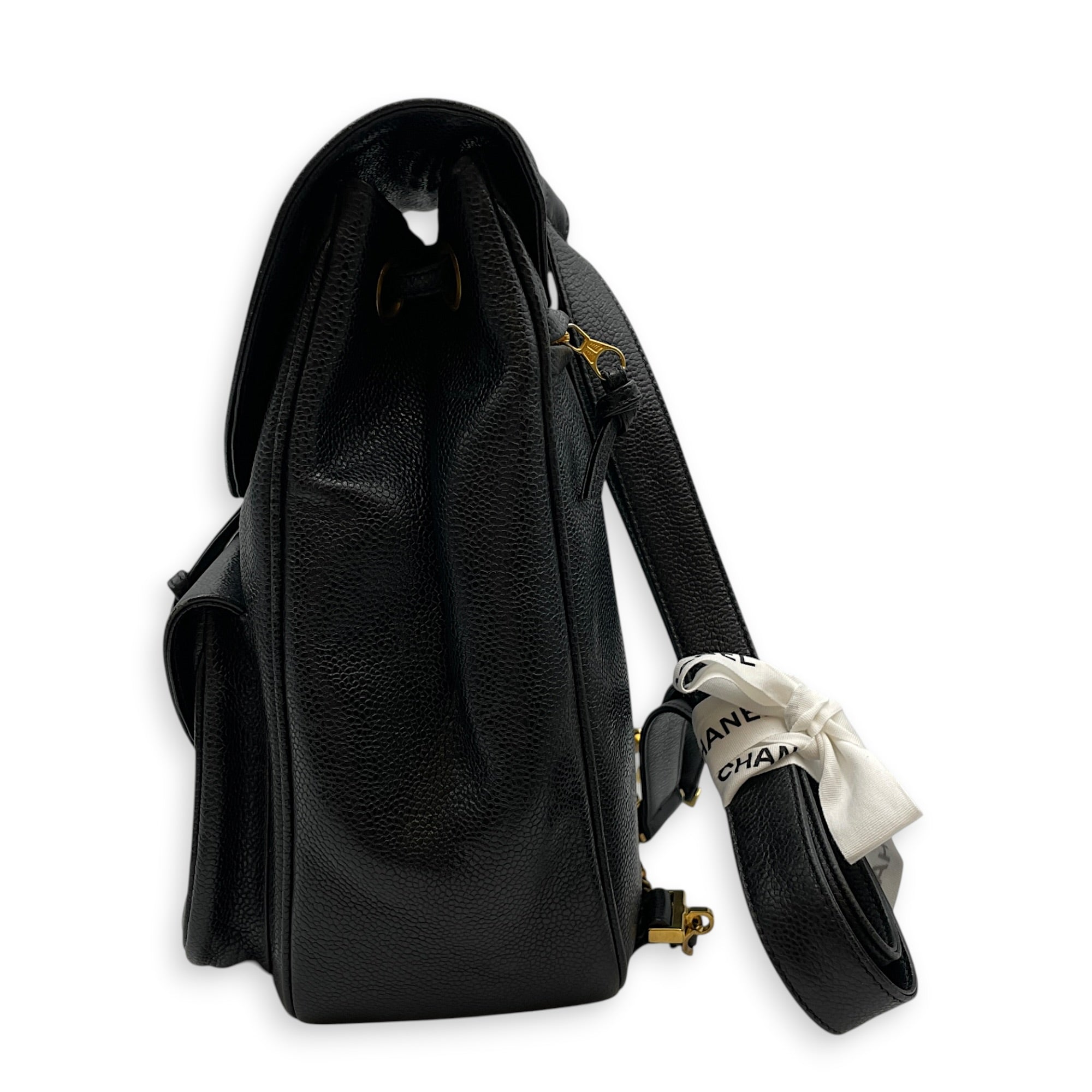 Vintage CC 1995 Turn-Lock Black Backpack in Caviar Leather Gold hardware CL2602-19445 4