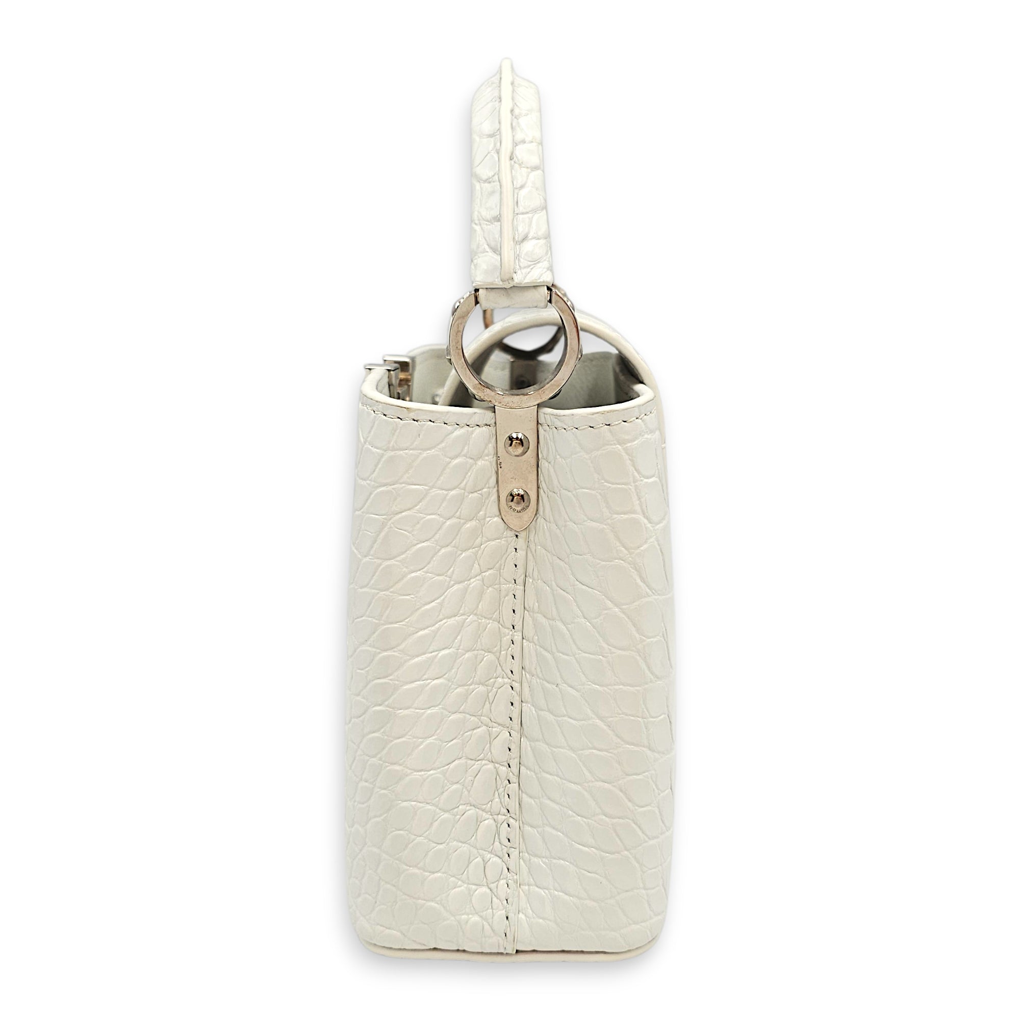 Capucines Mini White Shoulder Bag in Shiny Alligator Palladium hardware SL2603-20375 4