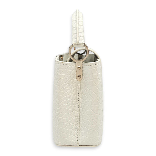 Capucines Mini White Shoulder Bag in Shiny Alligator Palladium hardware SL2603-20375 4