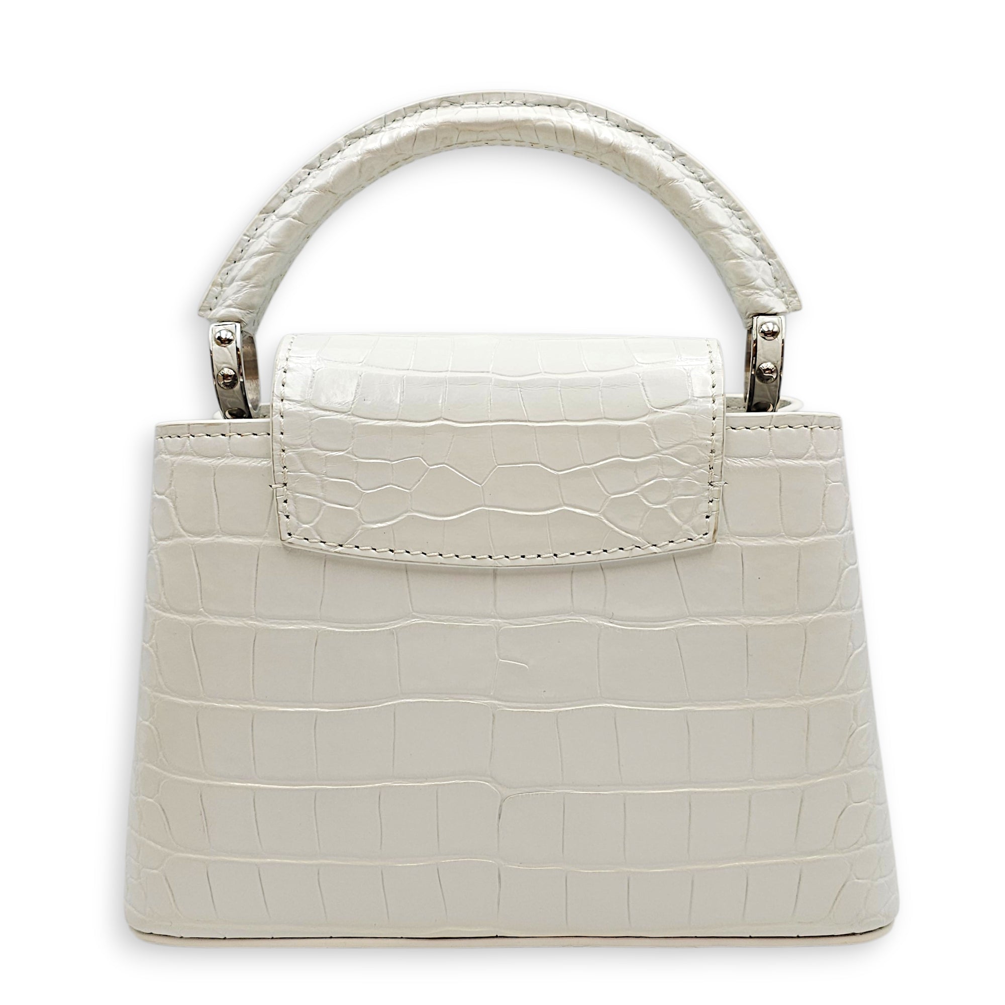 Capucines Mini White Shoulder Bag in Shiny Alligator Palladium hardware SL2603-20375 2