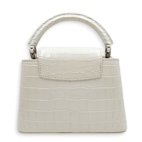 Capucines Mini White Shoulder Bag in Shiny Alligator Palladium hardware SL2603-20375 2