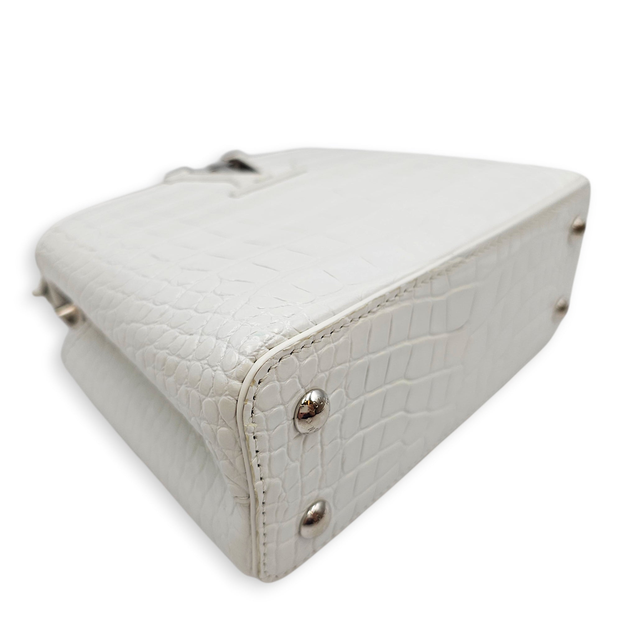 Capucines Mini White Shoulder Bag in Shiny Alligator Palladium hardware SL2603-20375 7