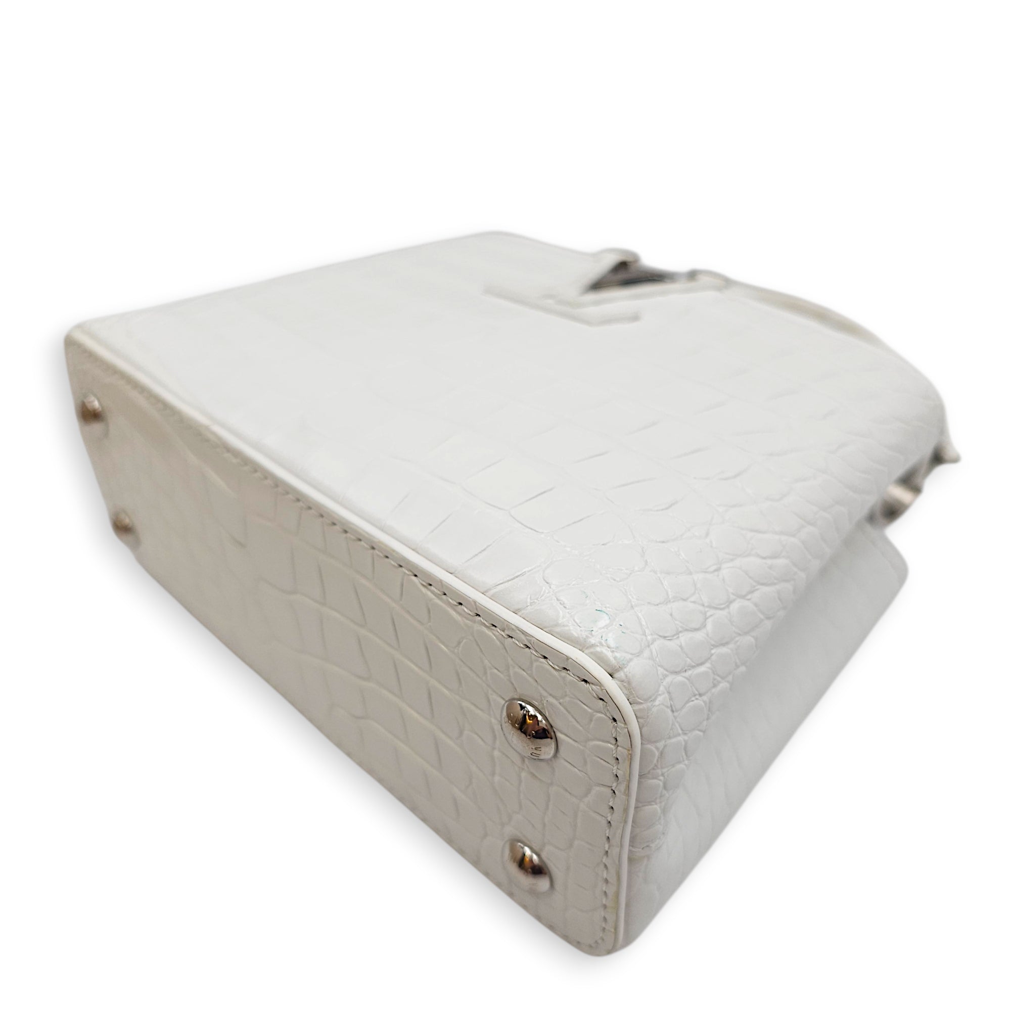 Capucines Mini White Shoulder Bag in Shiny Alligator Palladium hardware SL2603-20375 8