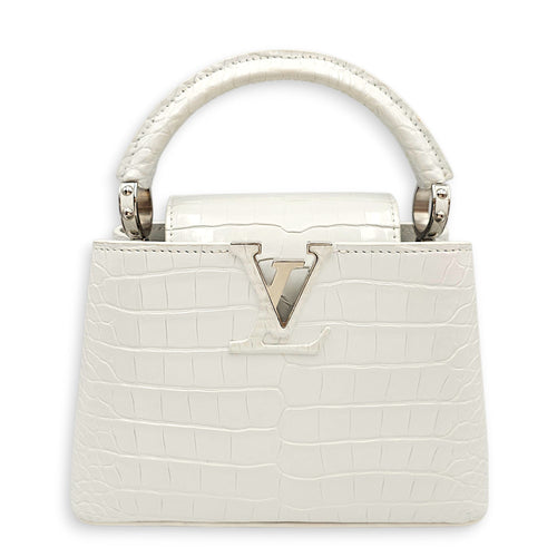 Capucines Mini White Shoulder Bag in Shiny Alligator Palladium hardware SL2603-20375 1
