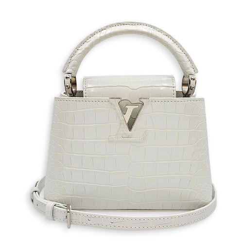 Capucines Mini White Shoulder Bag in Shiny Alligator Palladium hardware SL2603-20375 9