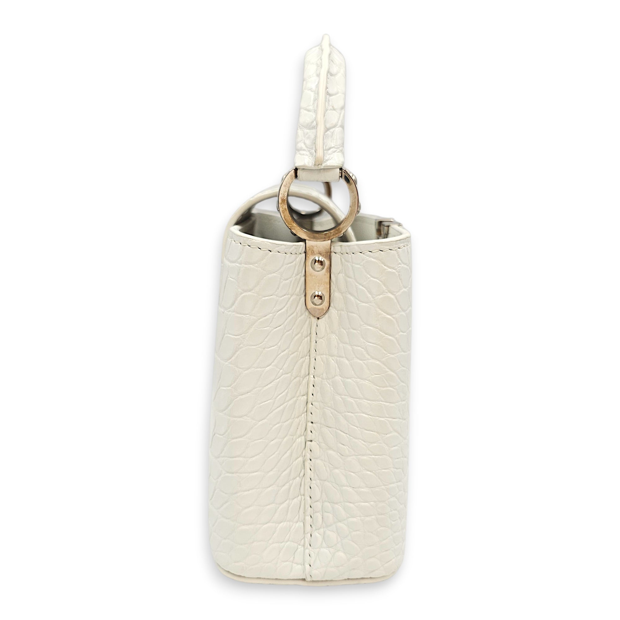 Capucines Mini White Shoulder Bag in Shiny Alligator Palladium hardware SL2603-20375 3