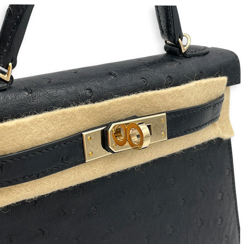 HSS Sellier Kelly 20 Black/Rouge in Ostrich Permabrass hardware CL2602-19508 10