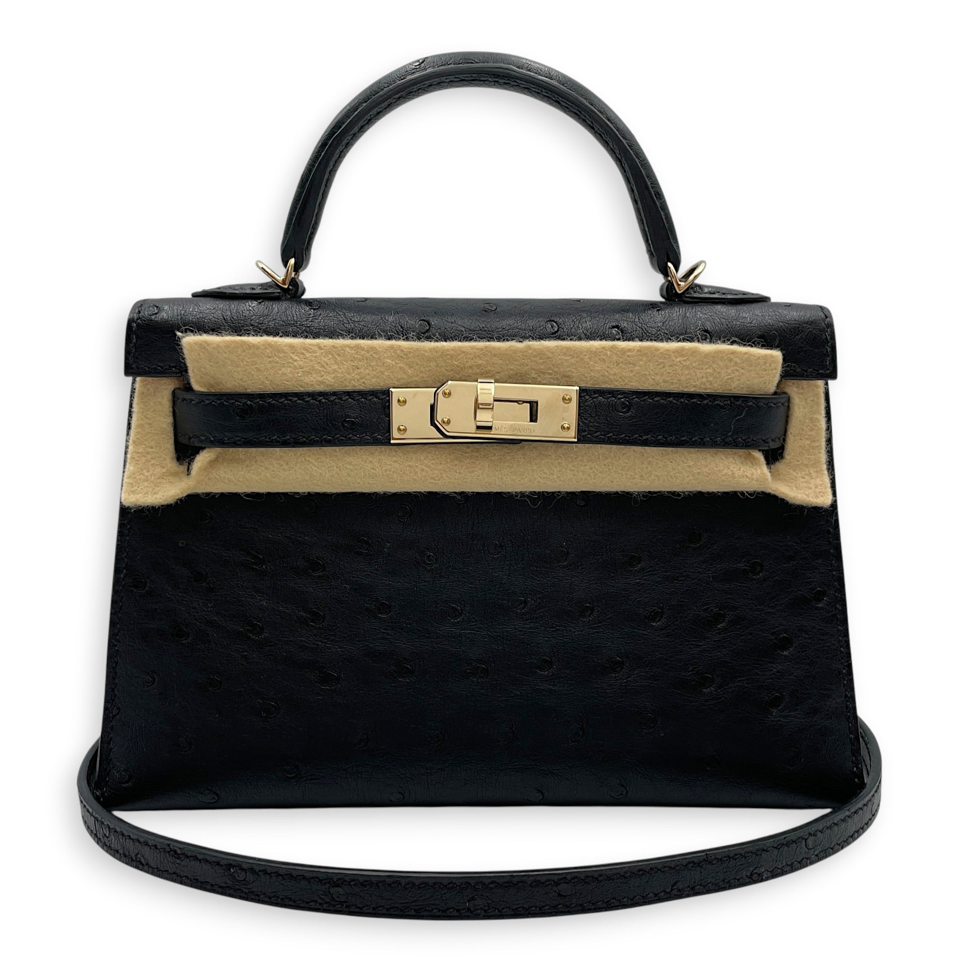 HSS Sellier Kelly 20 Black/Rouge in Ostrich Permabrass hardware CL2602-19508 11