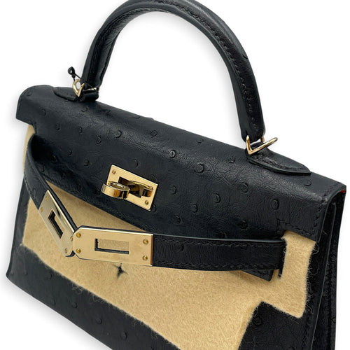 HSS Sellier Kelly 20 Black/Rouge in Ostrich Permabrass hardware CL2602-19508 12