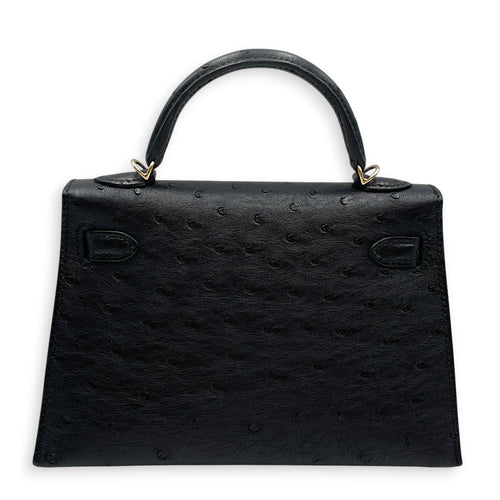 HSS Sellier Kelly 20 Black/Rouge in Ostrich Permabrass hardware CL2602-19508 2