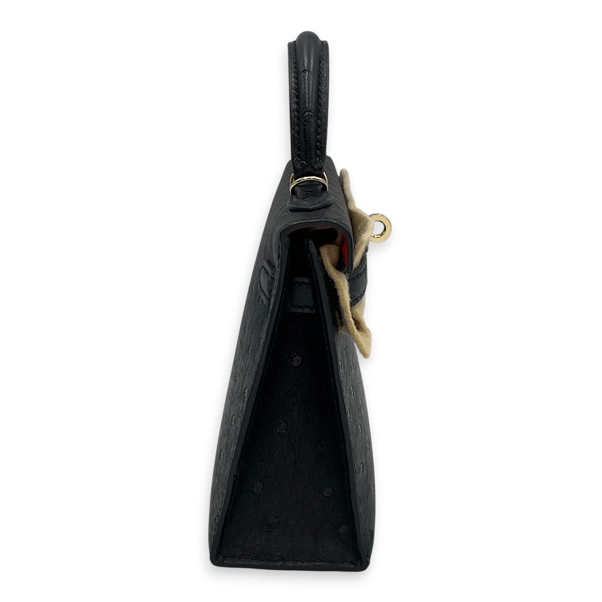 HSS Sellier Kelly 20 Black/Rouge in Ostrich Permabrass hardware CL2602-19508 3