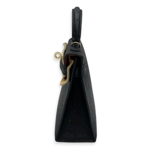 HSS Sellier Kelly 20 Black/Rouge in Ostrich Permabrass hardware CL2602-19508 4