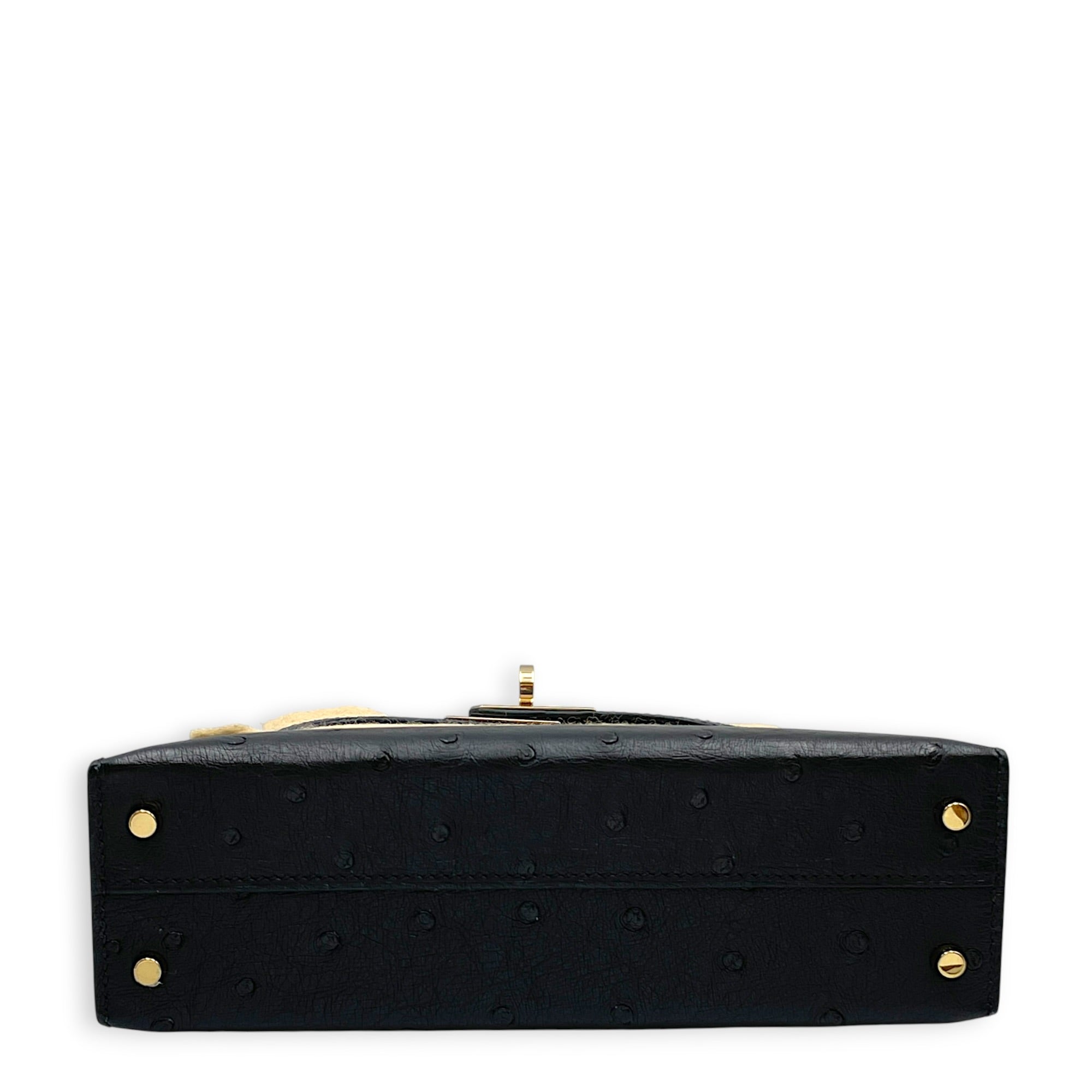 HSS Sellier Kelly 20 Black/Rouge in Ostrich Permabrass hardware CL2602-19508 5