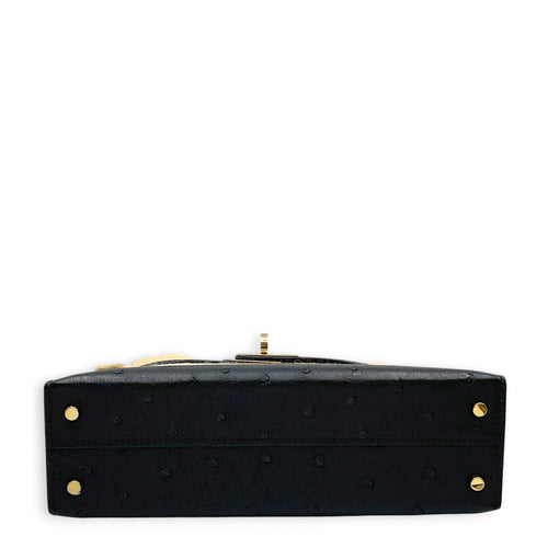 HSS Sellier Kelly 20 Black/Rouge in Ostrich Permabrass hardware CL2602-19508 5