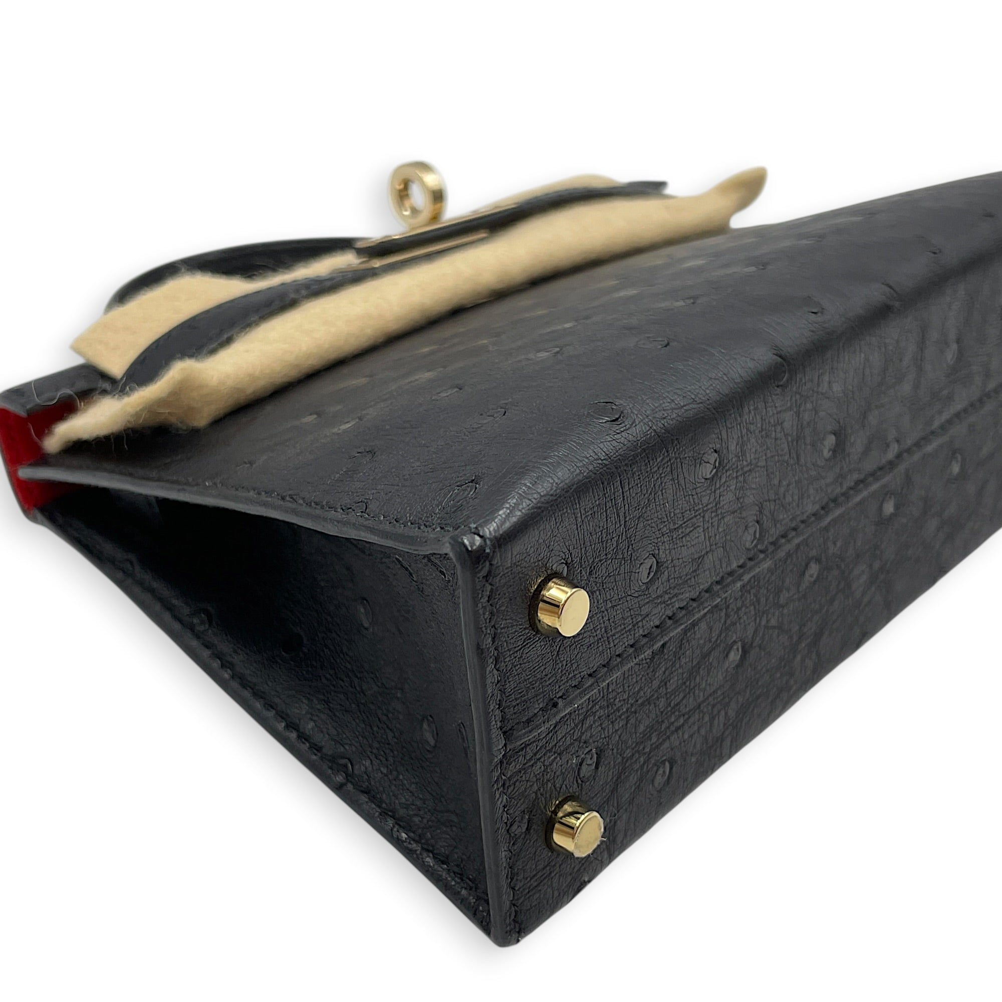 HSS Sellier Kelly 20 Black/Rouge in Ostrich Permabrass hardware CL2602-19508 6
