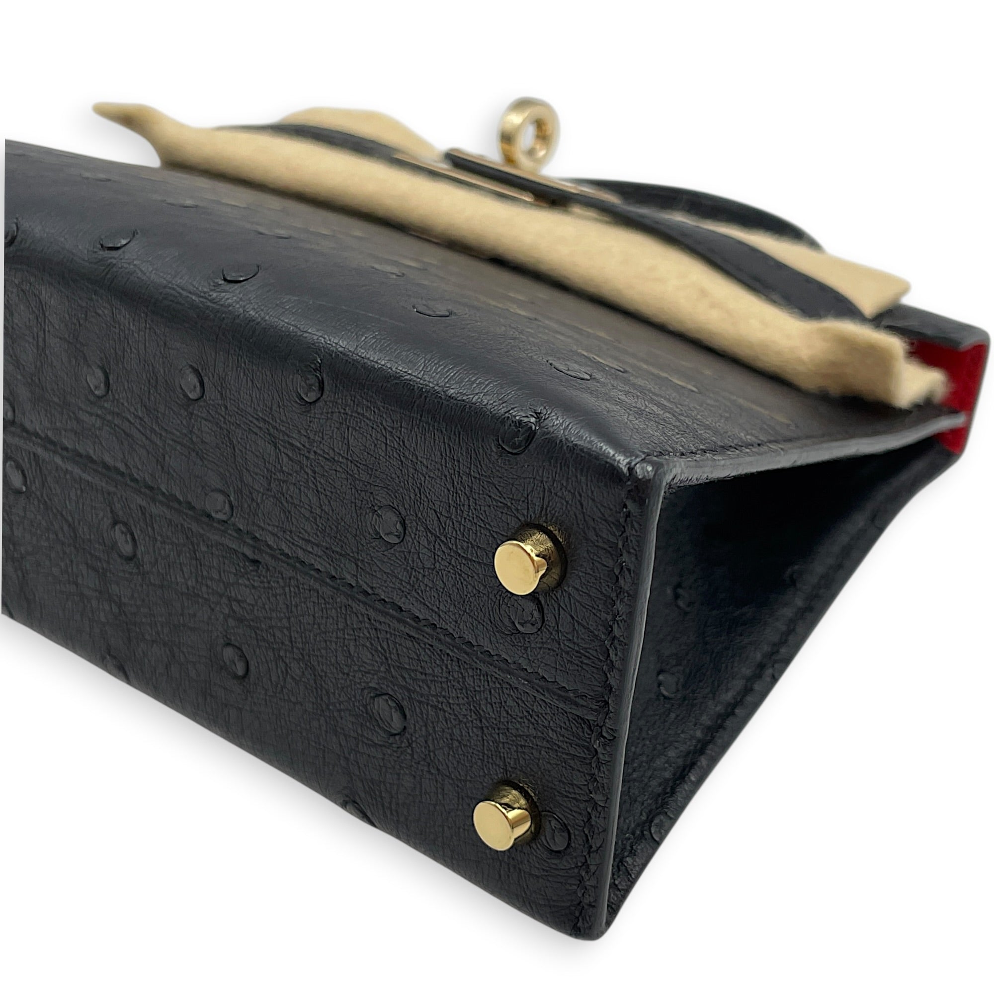 HSS Sellier Kelly 20 Black/Rouge in Ostrich Permabrass hardware CL2602-19508 7