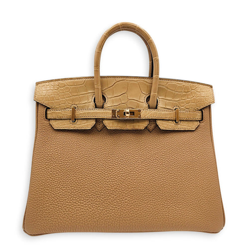 Birkin Touch 25 Chai in Togo/Matte Alligator Permabrass hardware CL2602-19509 1