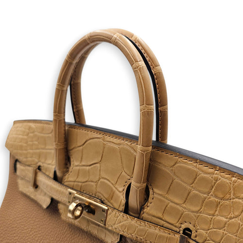 Birkin Touch 25 Chai in Togo/Matte Alligator Permabrass hardware CL2602-19509 7