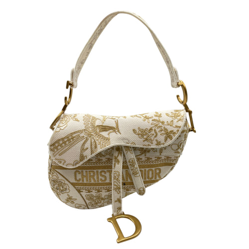 Saddle White Shoulder Bag in Canvas Gold hardware