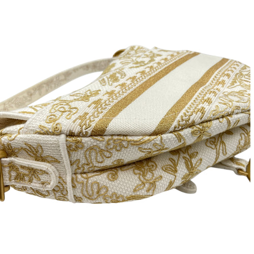 Saddle White Shoulder Bag in Canvas Gold hardware