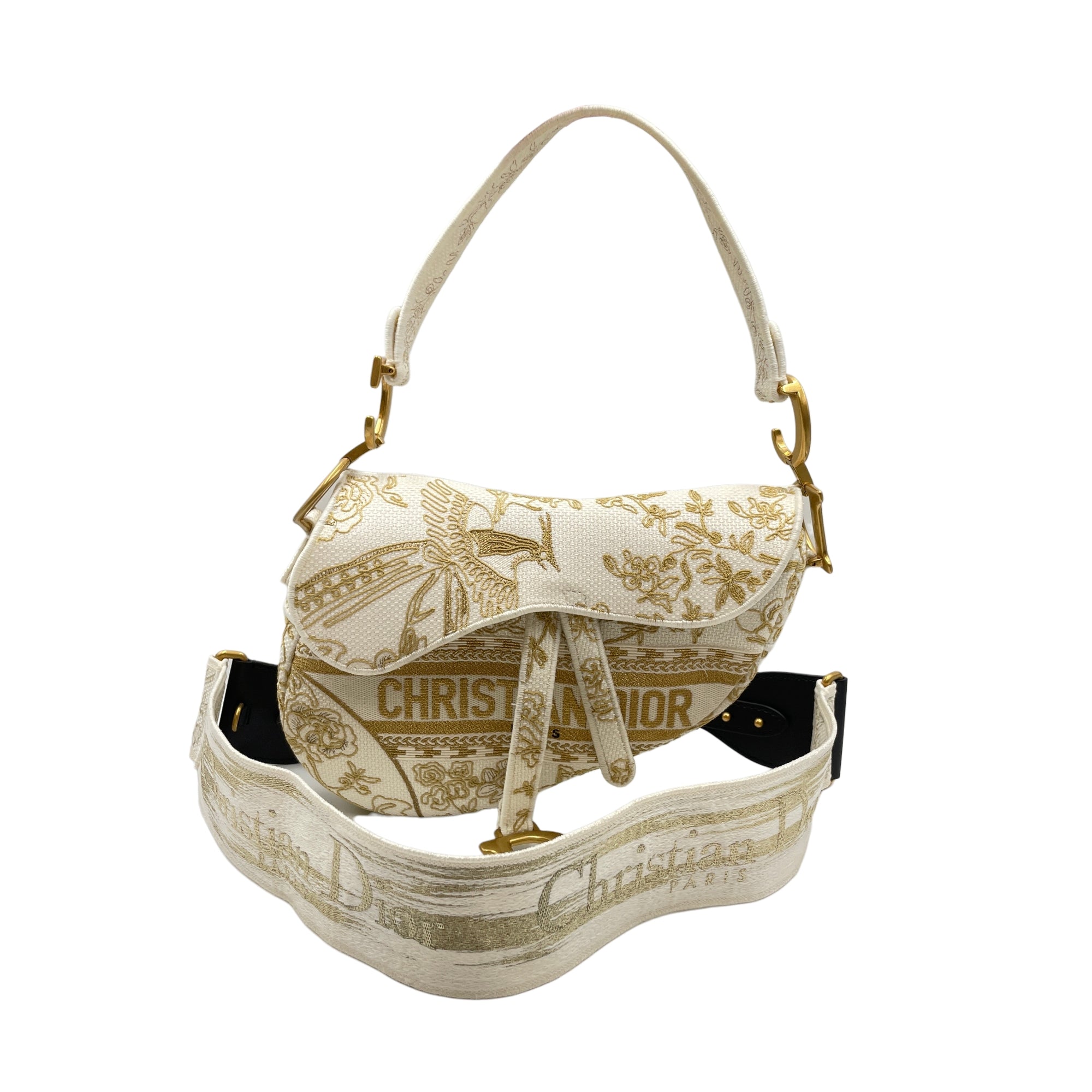 Saddle White Shoulder Bag in Canvas Gold hardware