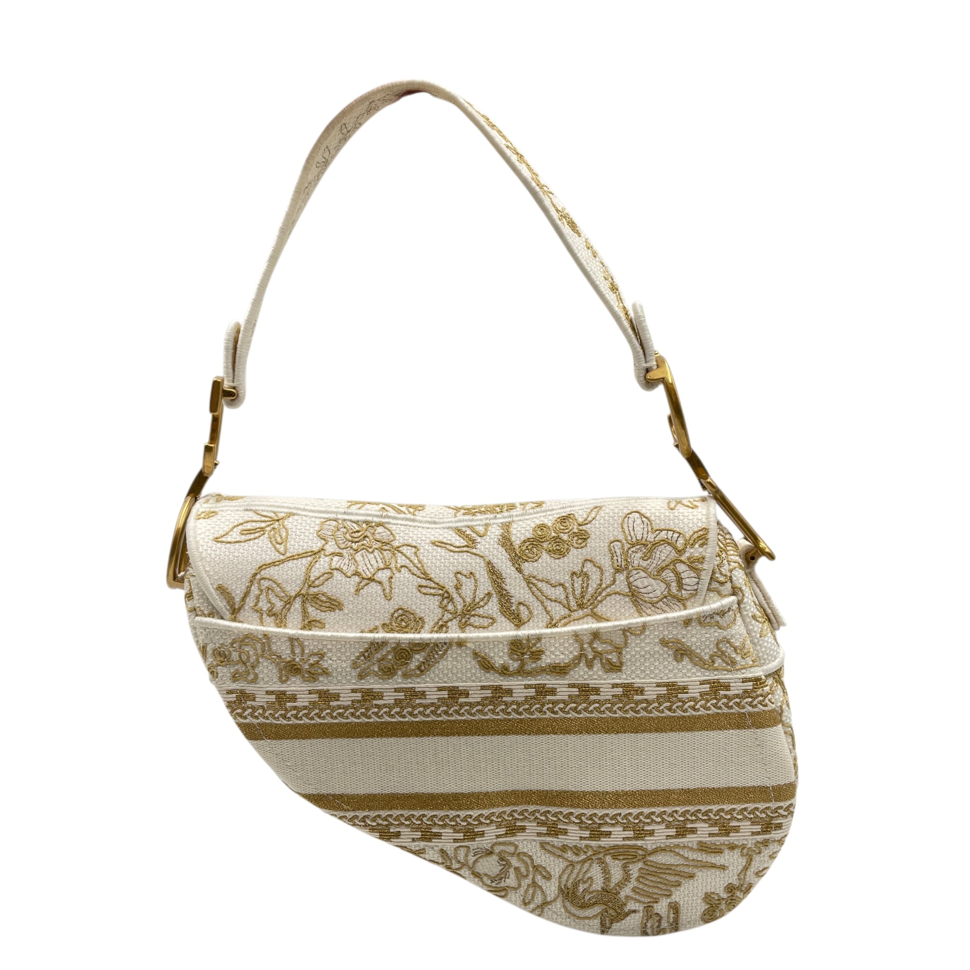 Saddle White Shoulder Bag in Canvas Gold hardware