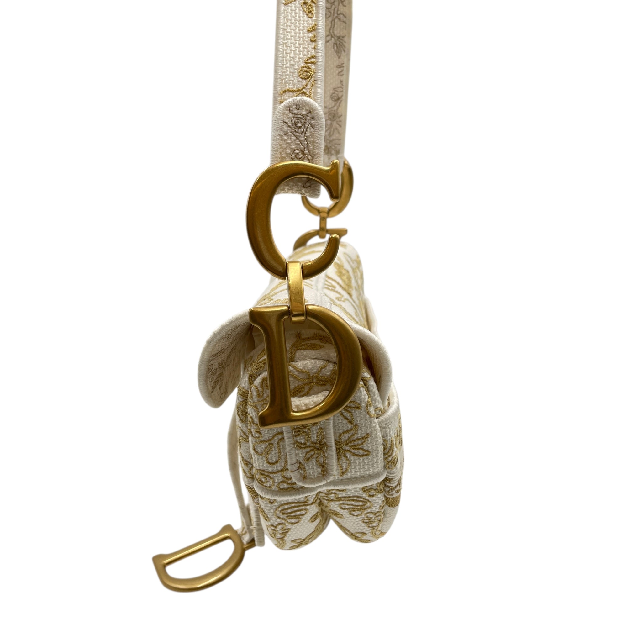 Saddle White Shoulder Bag in Canvas Gold hardware