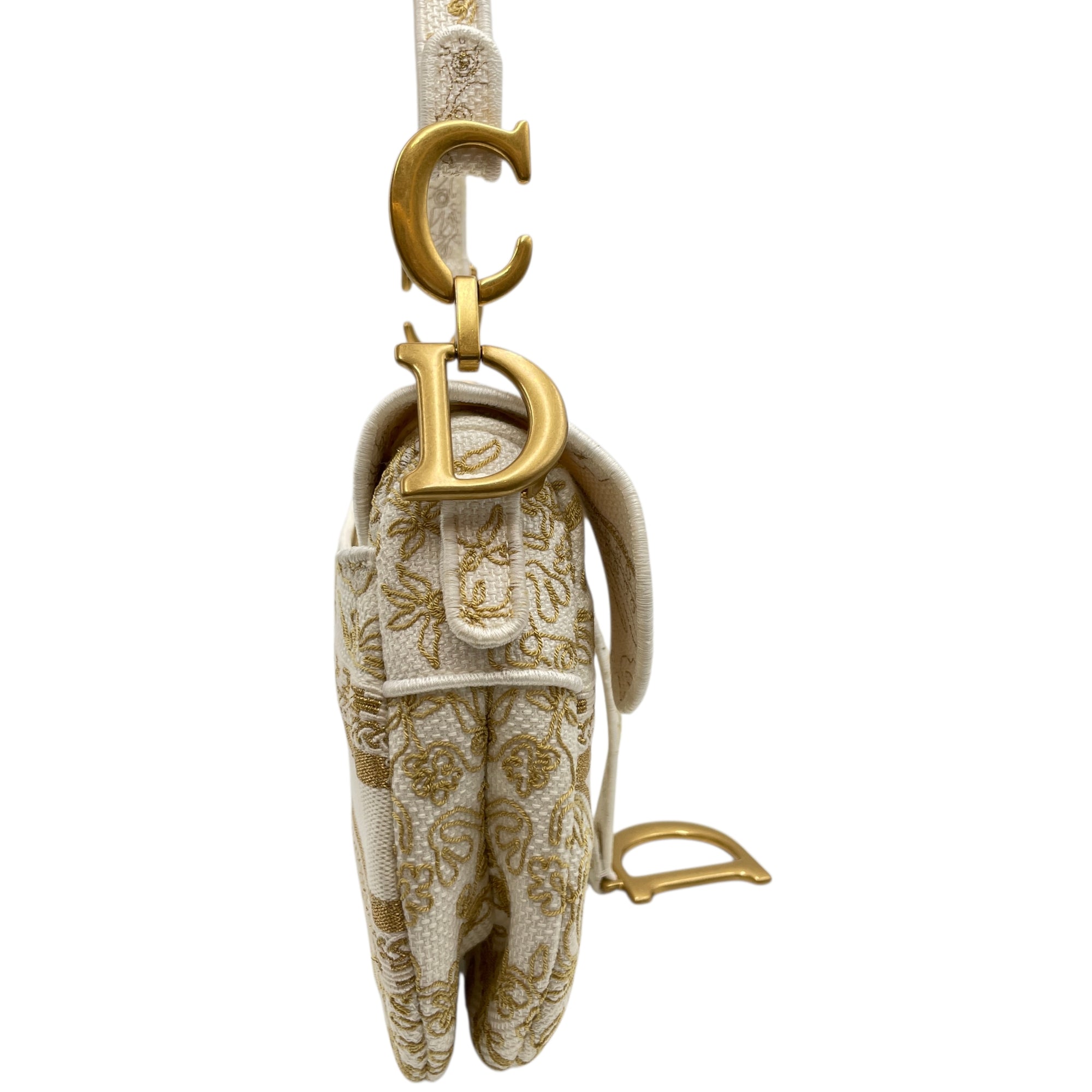 Saddle White Shoulder Bag in Canvas Gold hardware