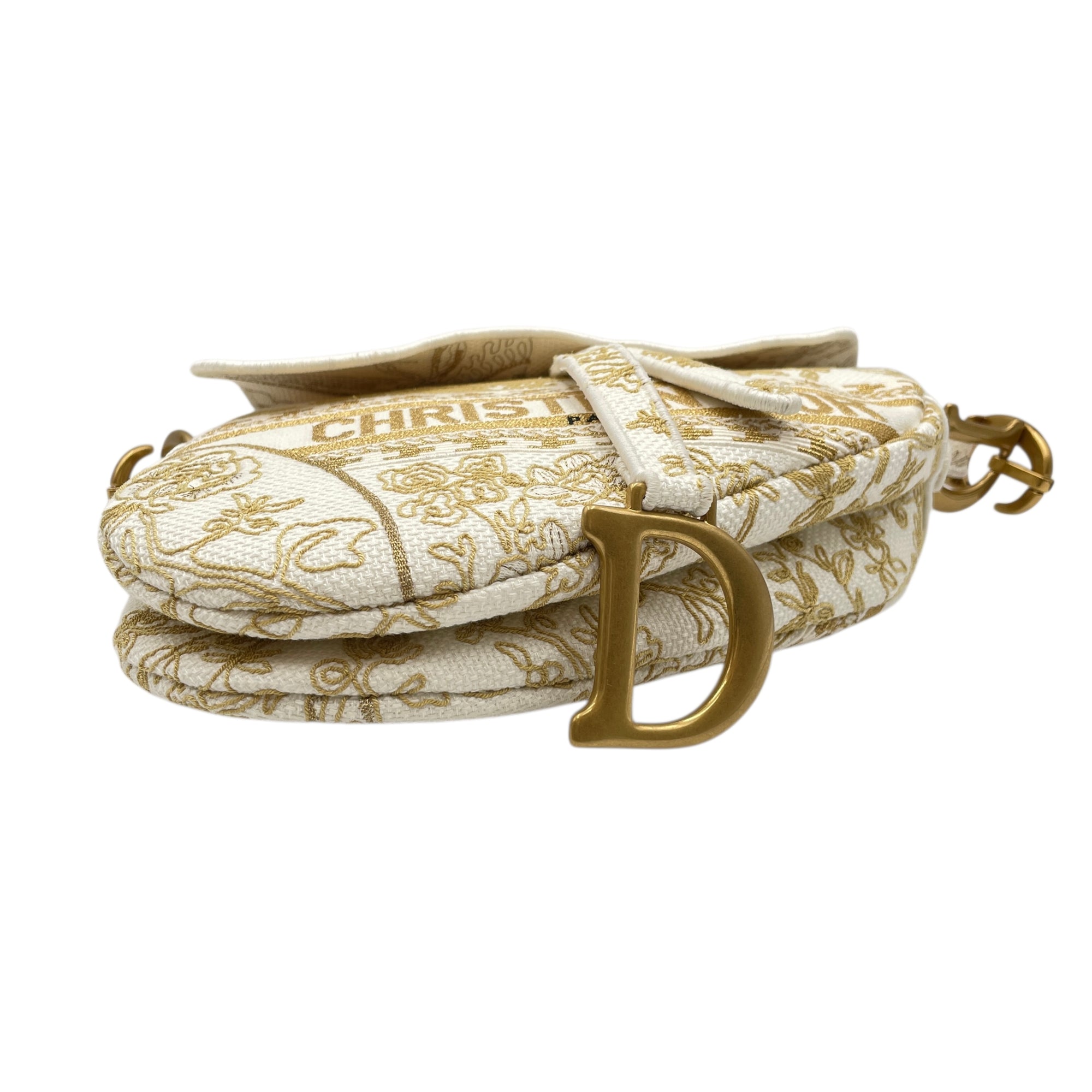 Saddle White Shoulder Bag in Canvas Gold hardware