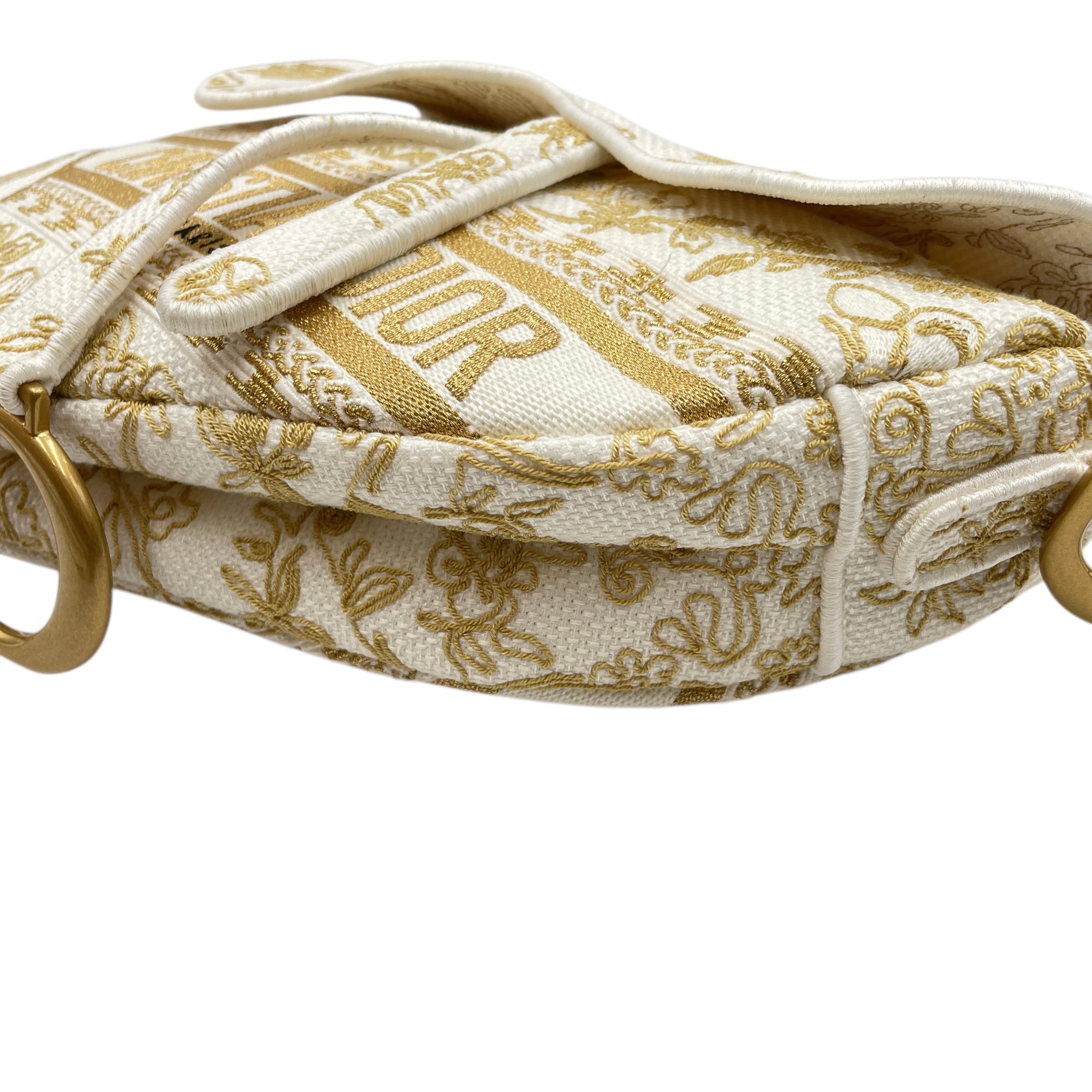Saddle White Shoulder Bag in Canvas Gold hardware