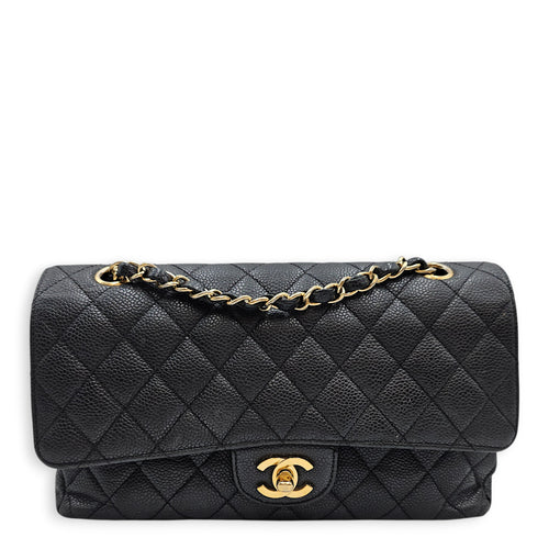 Classic Flap (Double Flap) Medium Black Shoulder Bag in Caviar Leather Gold hardware SL2603-20052 1