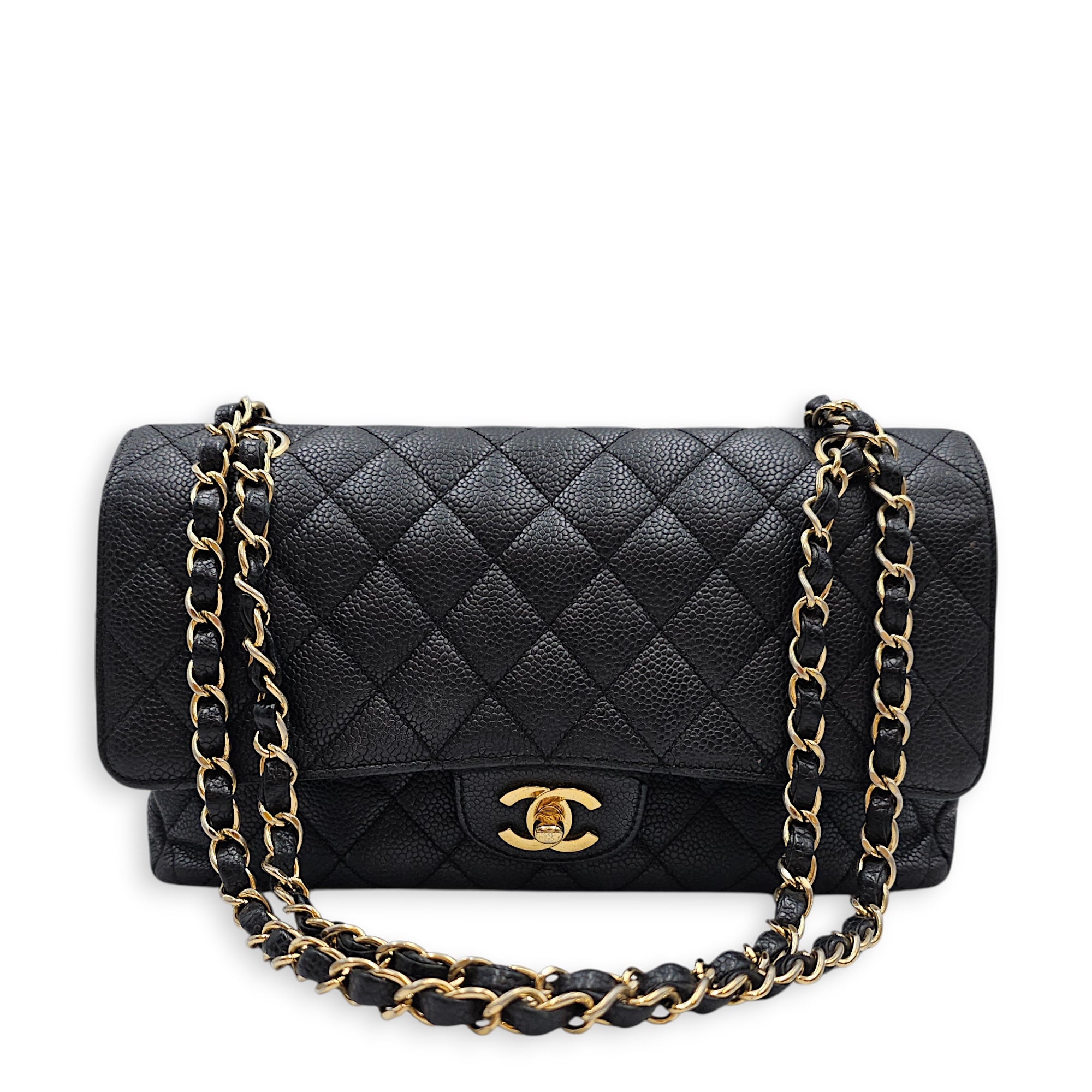 Classic Flap (Double Flap) Medium Black Shoulder Bag in Caviar Leather Gold hardware SL2603-20052 10