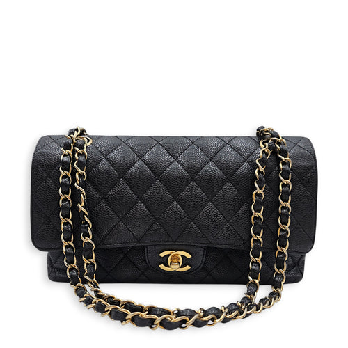 Classic Flap (Double Flap) Medium Black Shoulder Bag in Caviar Leather Gold hardware SL2603-20052 10