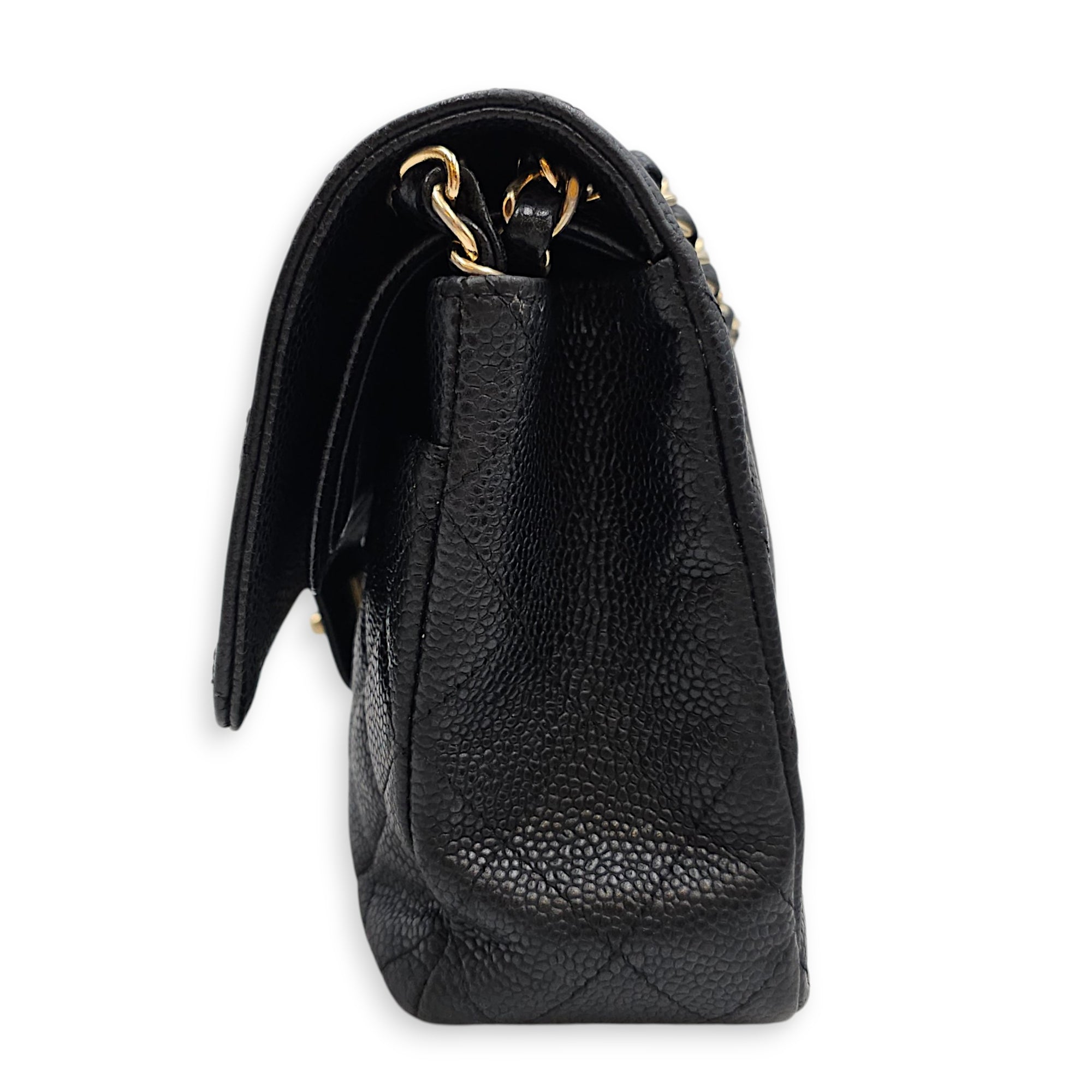 Classic Flap (Double Flap) Medium Black Shoulder Bag in Caviar Leather Gold hardware SL2603-20052 4