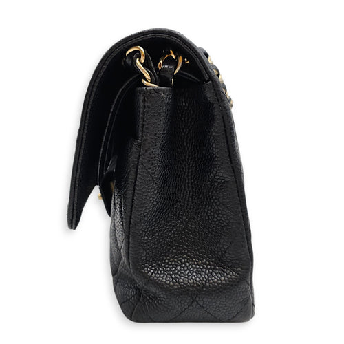 Classic Flap (Double Flap) Medium Black Shoulder Bag in Caviar Leather Gold hardware SL2603-20052 4