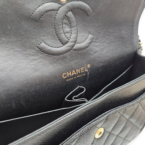 Classic Flap (Double Flap) Medium Black Shoulder Bag in Caviar Leather Gold hardware SL2603-20052 7