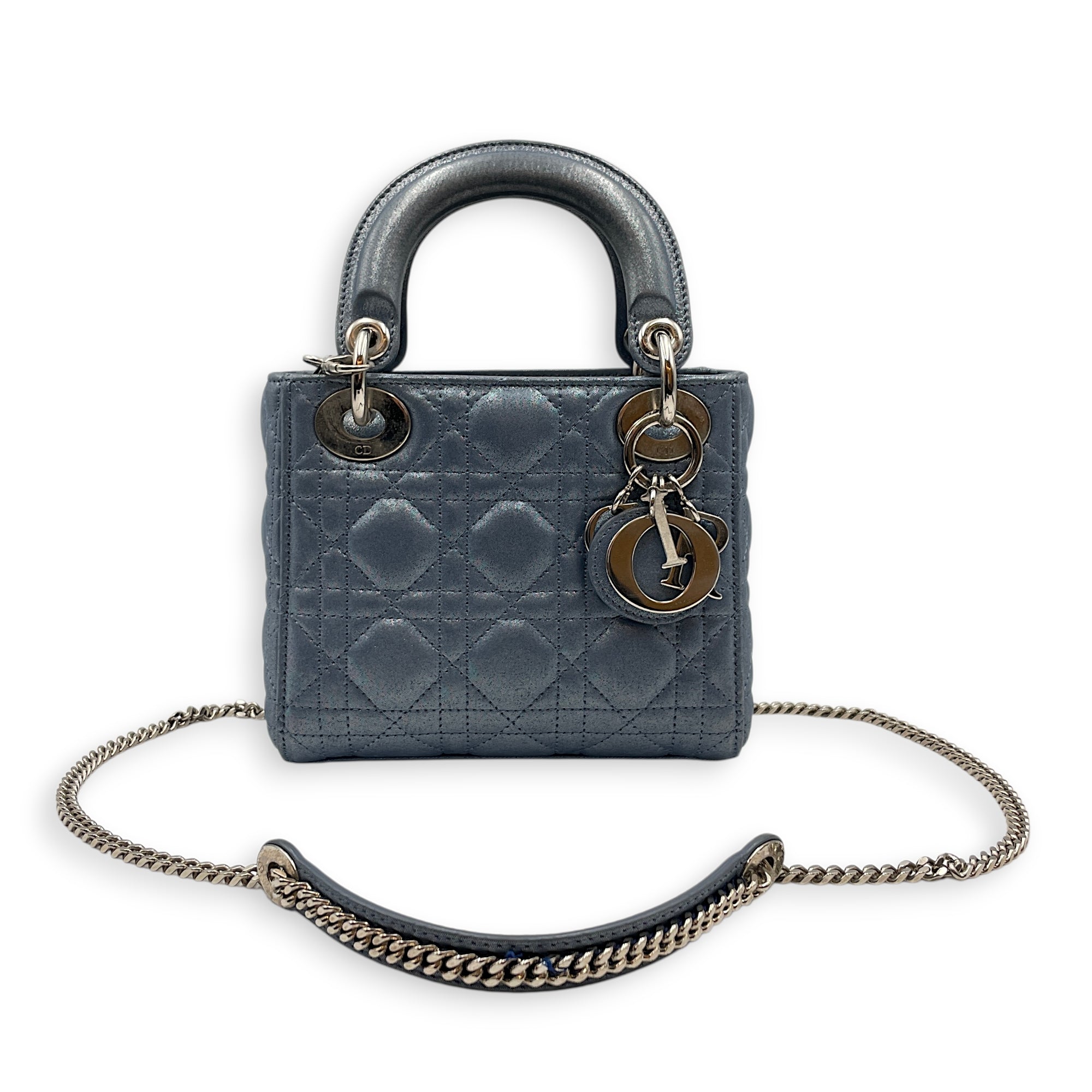 Lady Dior Mini Blue Crossbody Bag in Lambskin Silver hardware CL2602-19521 10