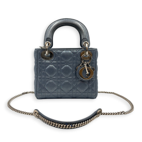Lady Dior Mini Blue Crossbody Bag in Lambskin Silver hardware CL2602-19521 10