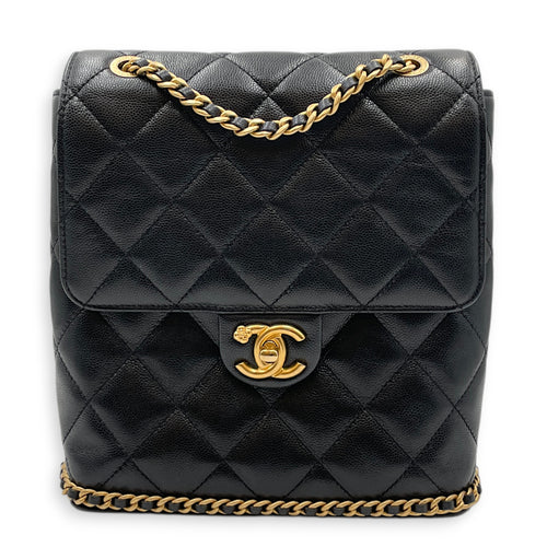 Quilted CC Turn Lock Black Backpack in Caviar Leather Gold hardware