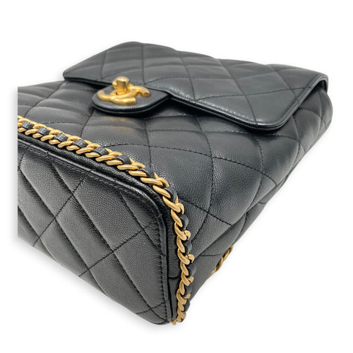 Quilted CC Turn Lock Black Backpack in Caviar Leather Gold hardware