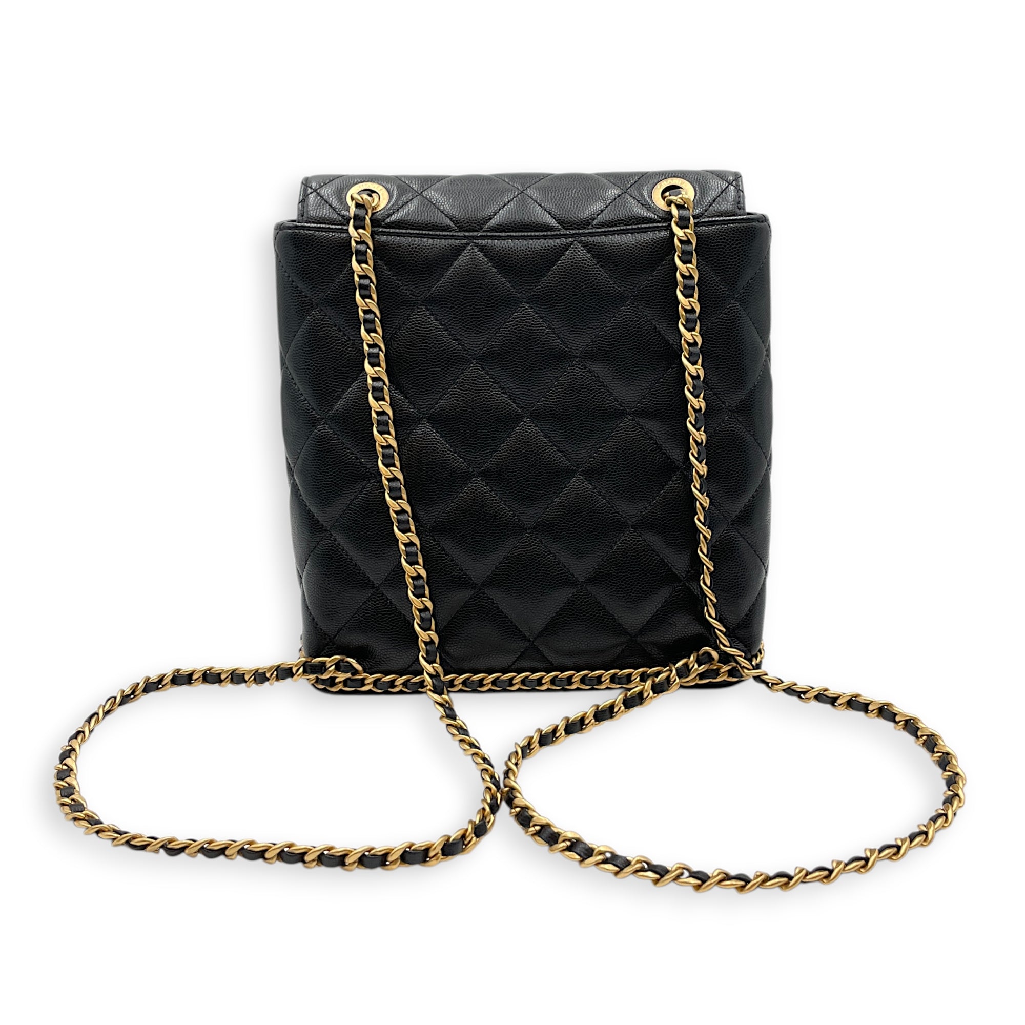 Quilted CC Turn Lock Black Backpack in Caviar Leather Gold hardware