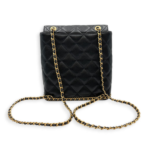 Quilted CC Turn Lock Black Backpack in Caviar Leather Gold hardware