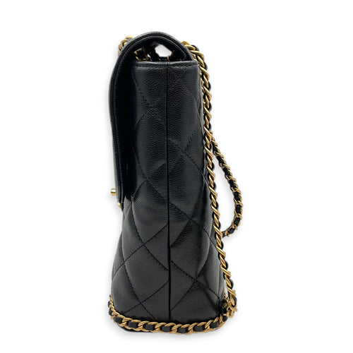 Quilted CC Turn Lock Black Backpack in Caviar Leather Gold hardware