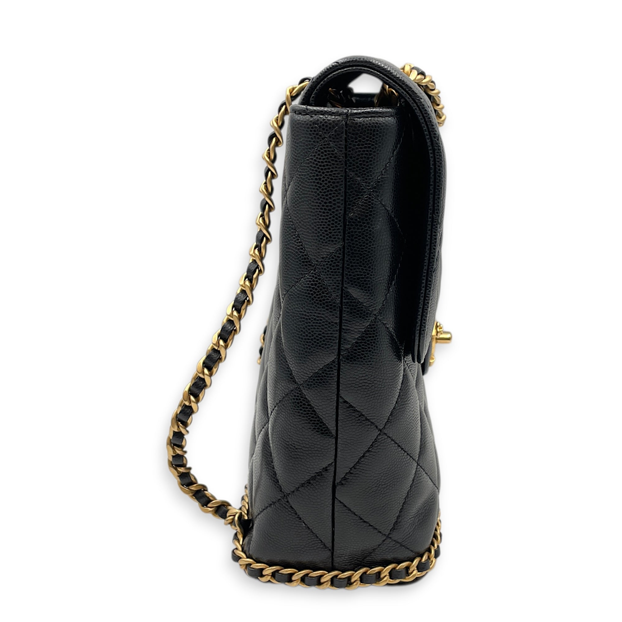 Quilted CC Turn Lock Black Backpack in Caviar Leather Gold hardware