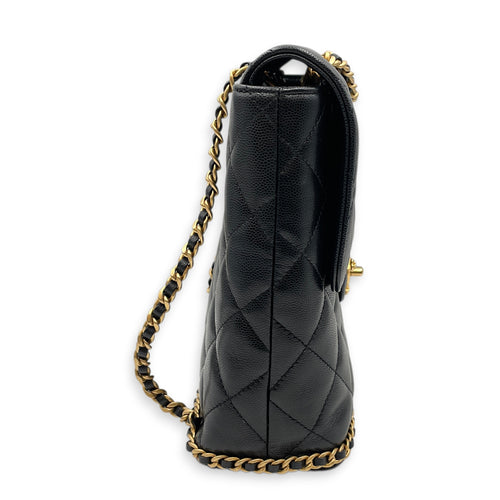 Quilted CC Turn Lock Black Backpack in Caviar Leather Gold hardware